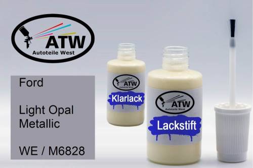 Ford, Light Opal Metallic, WE / M6828: 20ml Lackstift + 20ml Klarlack - Set, von ATW Autoteile West.